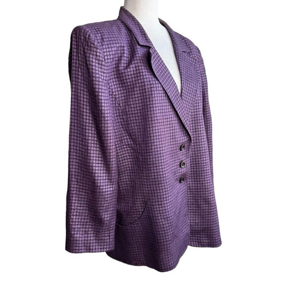CARLISLE Vintage Blazer 100% SILK Purple Plaid 3-Button Closure Womens Sz 16 - Picture 4 of 11